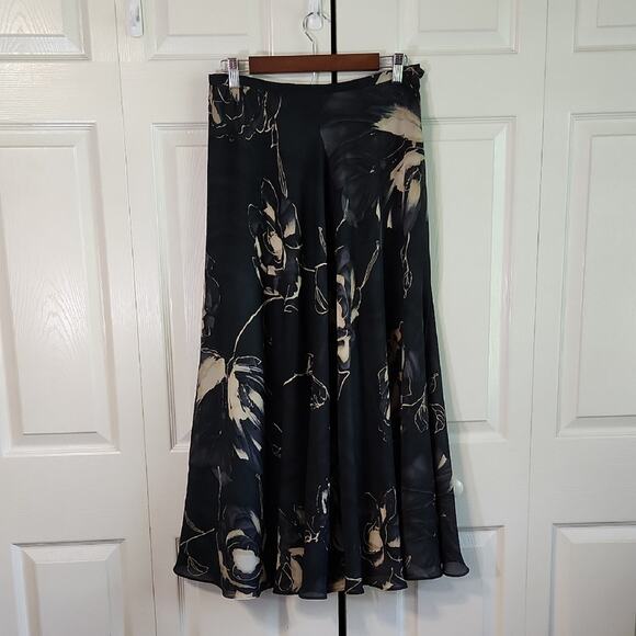 Studio By Liz Claiborne Black Florl Maxi Skirt Size 10 Whimsigoth Fairy Academia - Picture 1 of 11